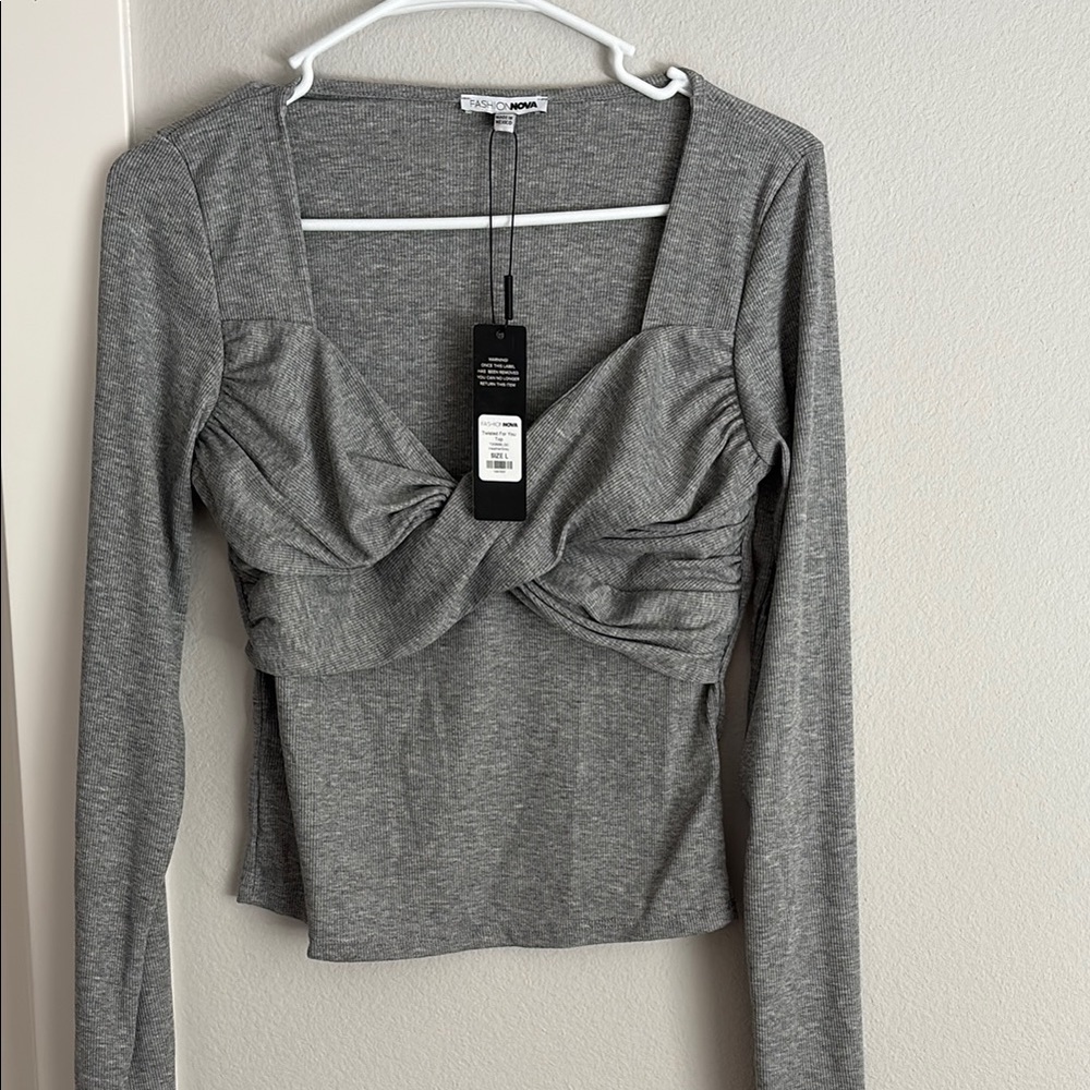 Fashion Nova Gray Long Sleeve Top